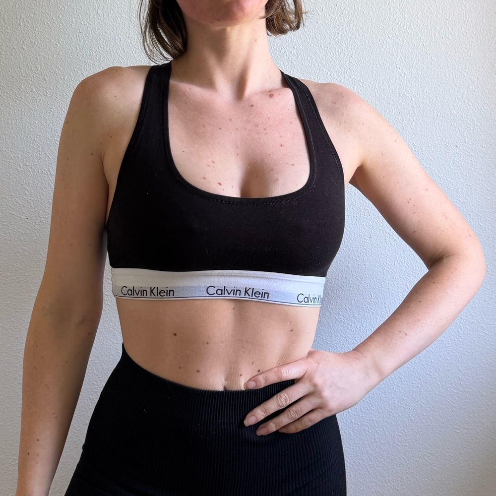 Calvin Klein Black and White Logo Branded Sports Bra Bralette size medium